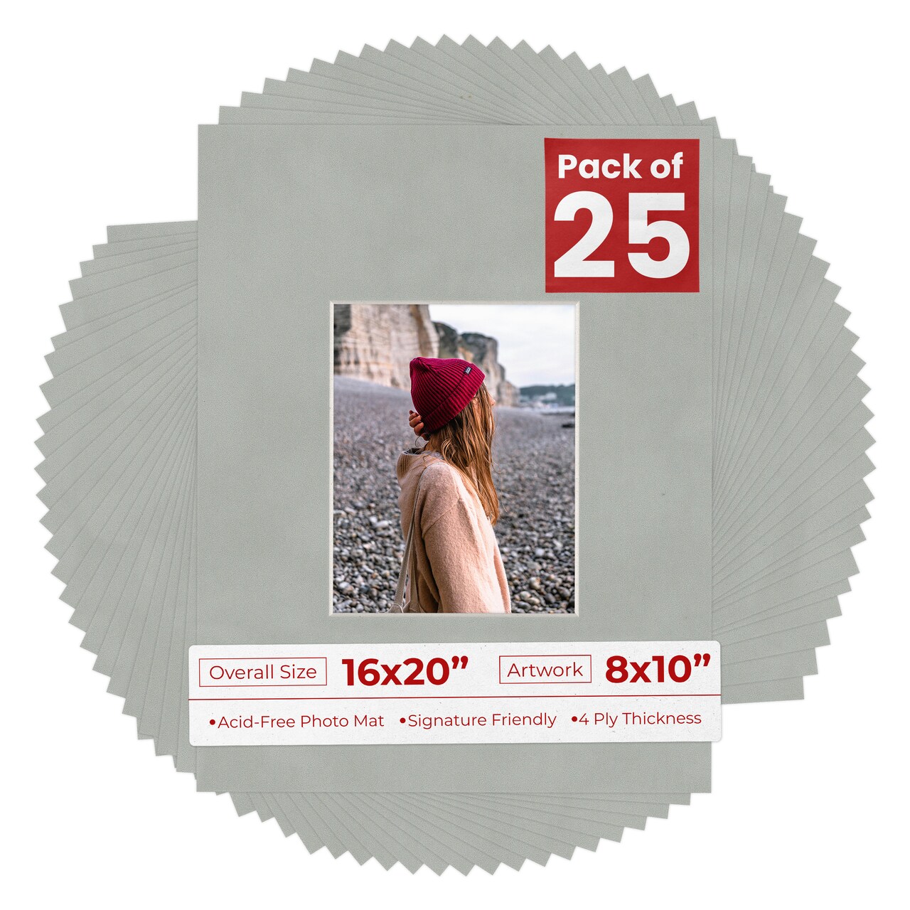 Light Grey Suede Mat Board for 16x20 Frames - Fits 8x10 Photos